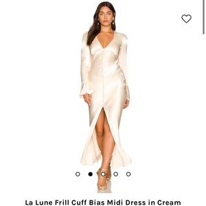 La Lune Frill Cuff Bias Midi Dress in Cream